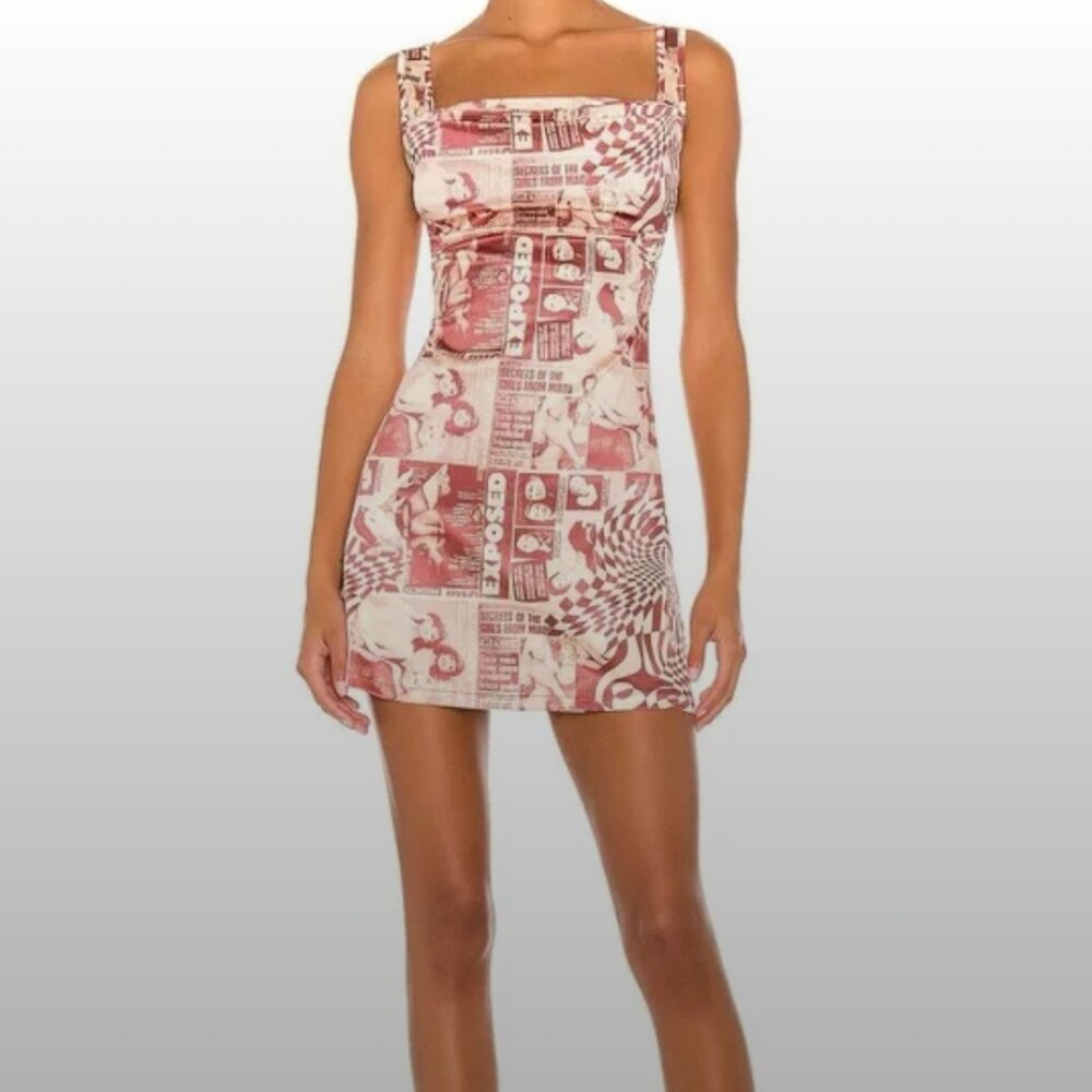 Miaou red graphic Newspaper Print cowl neck dress Size XS